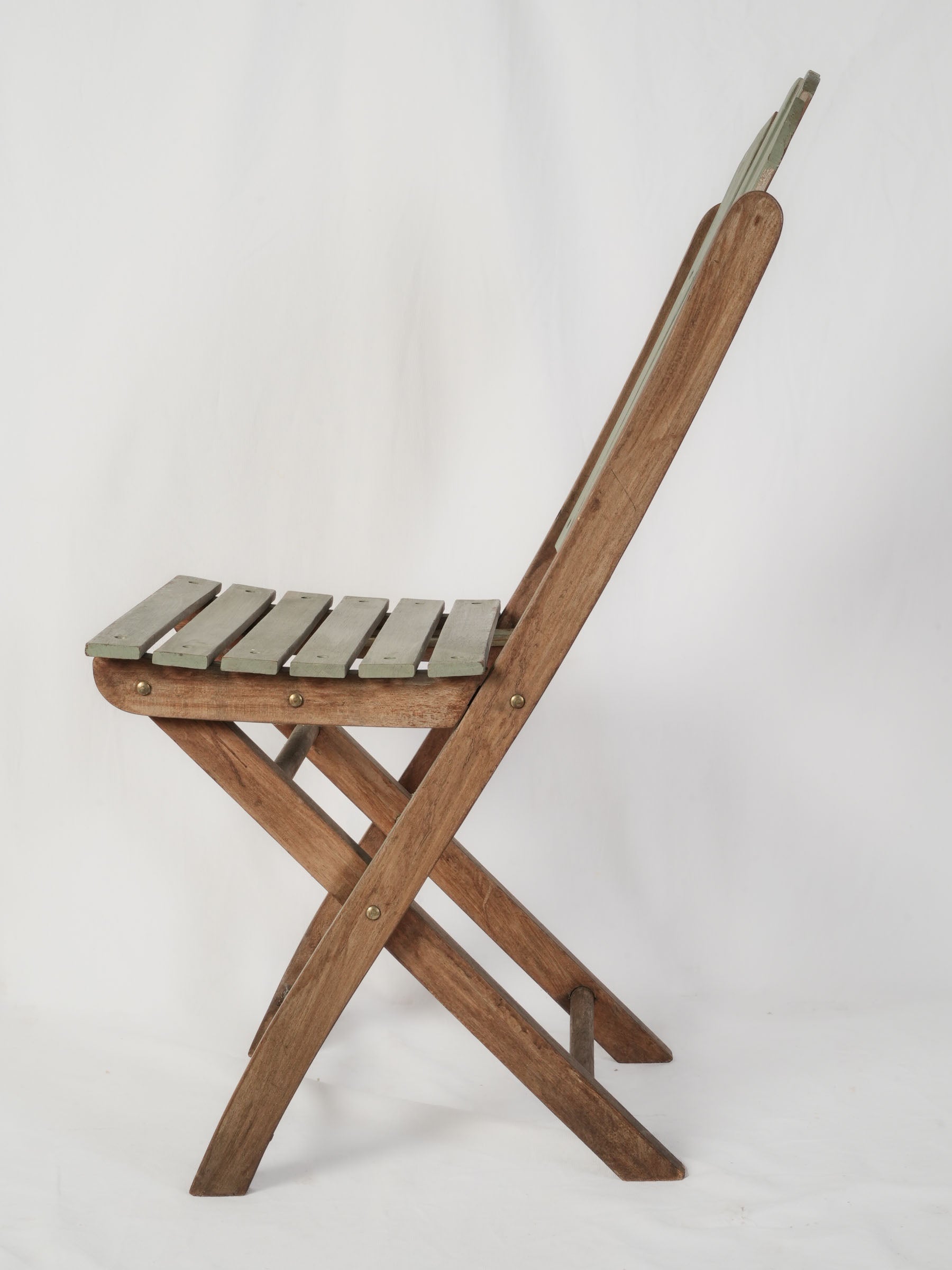 Set of Six Folding Teak Garden Chairs w/ Sage Green Finish