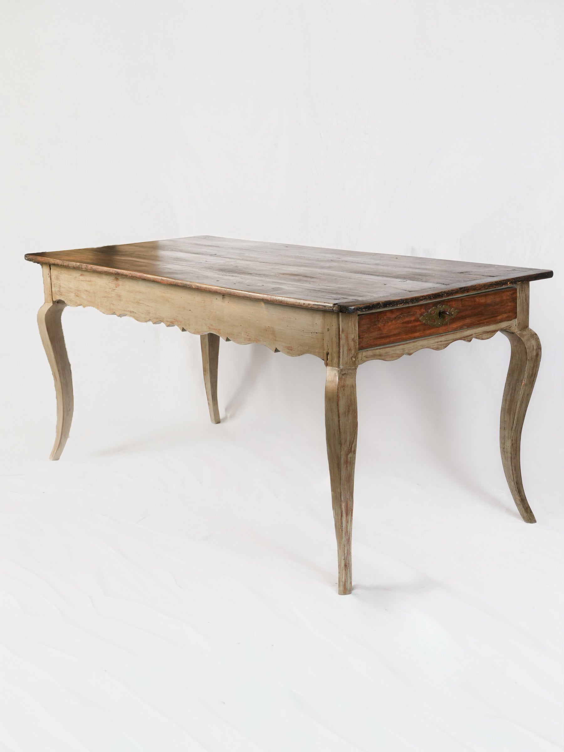French Chestnut Farmhouse Table with Painted Base, c. 1900 - 70½"