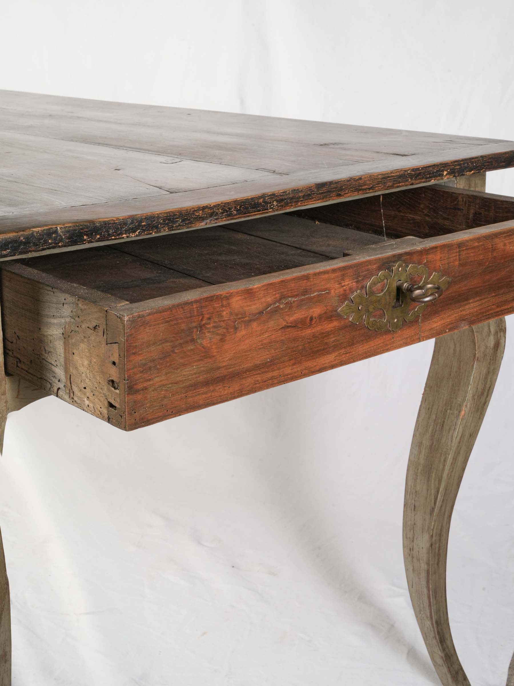 French Chestnut Farmhouse Table with Painted Base, c. 1900 - 70½"