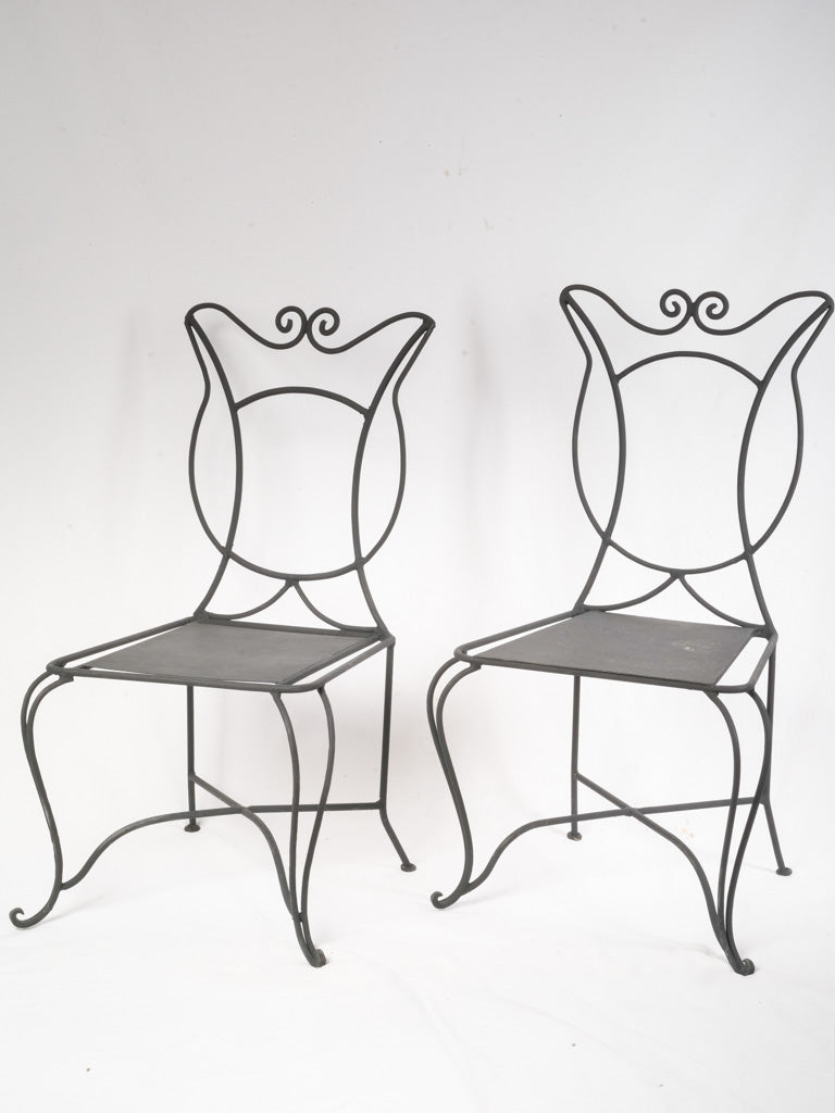 Pair of French 1950s Black-Painted Wrought-Iron Garden Chairs - 38¼"
