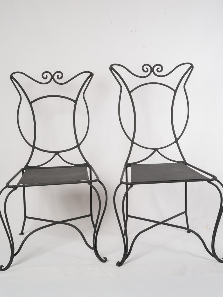 Pair of French 1950s Black-Painted Wrought-Iron Garden Chairs - 38¼"