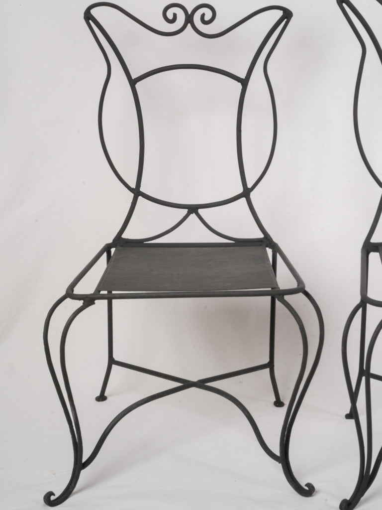 Pair of French 1950s Black-Painted Wrought-Iron Garden Chairs - 38¼"