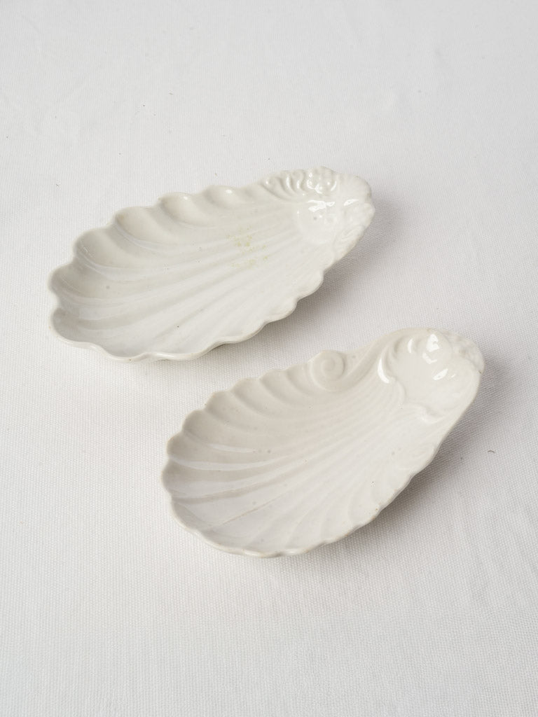 Petite Mismatched Pair of Shell-Form Dishes in White Glazed Ceramic - 9½"