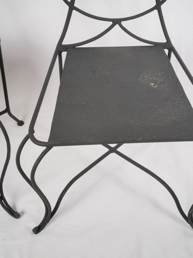Pair of French 1950s Black-Painted Wrought-Iron Garden Chairs - 38¼"