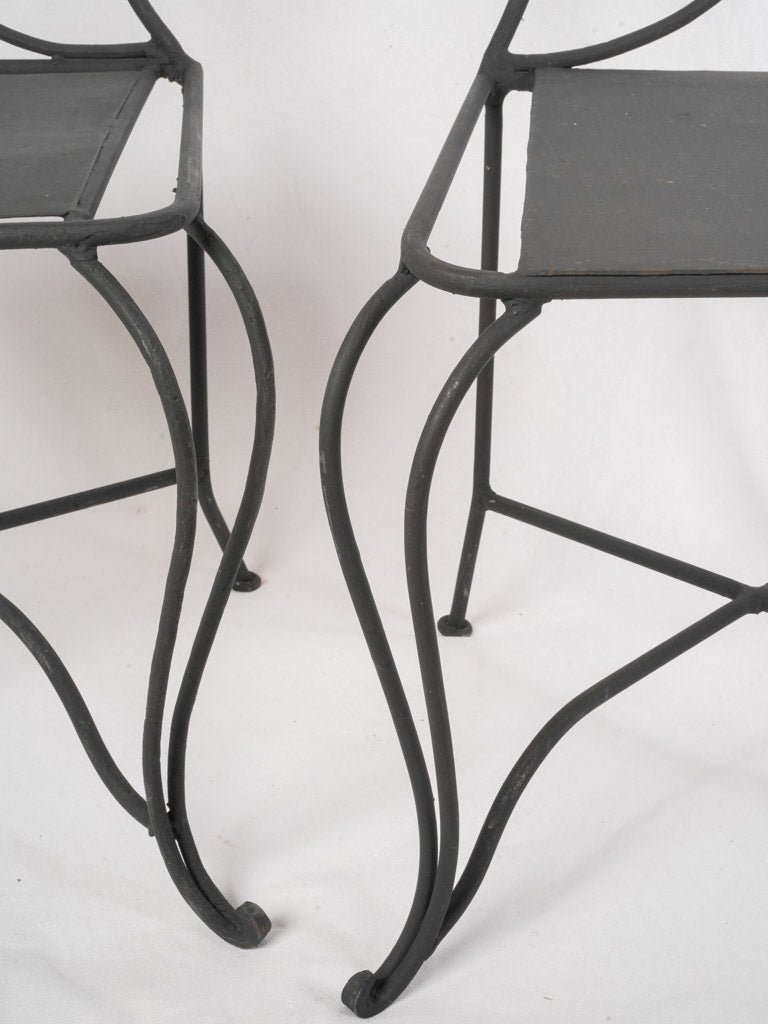 Pair of French 1950s Black-Painted Wrought-Iron Garden Chairs - 38¼"