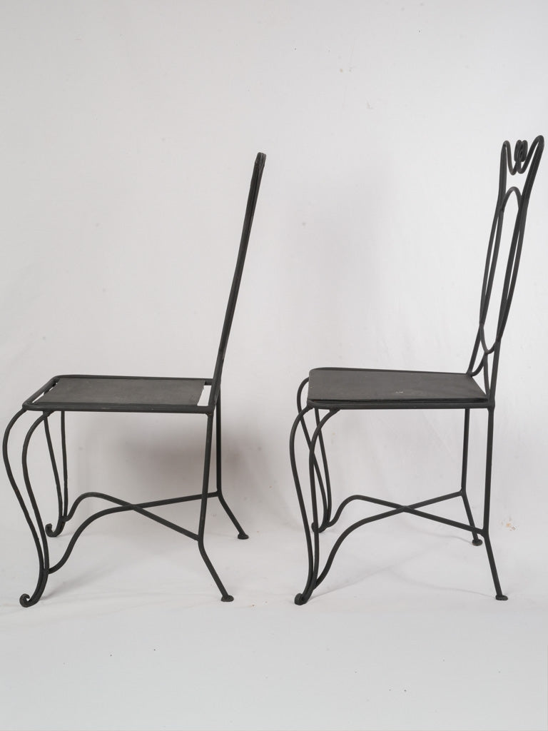 Pair of French 1950s Black-Painted Wrought-Iron Garden Chairs - 38¼"