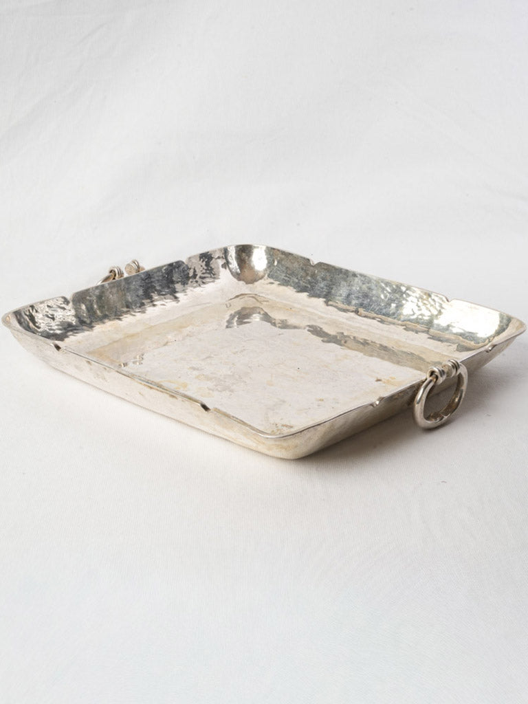 Elegant French Hammered Silver-Plated Serving Tray - 15¾"