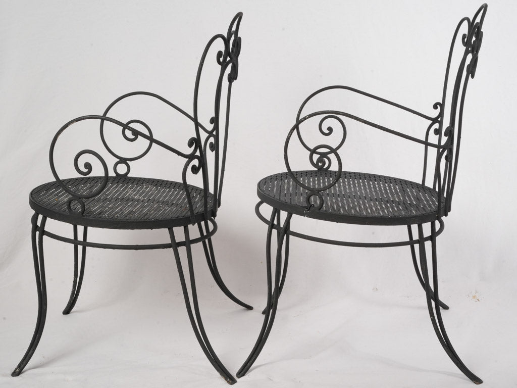 Pair of 1950s–60s Black-Painted Wrought-Iron Garden Armchairs - 33½"