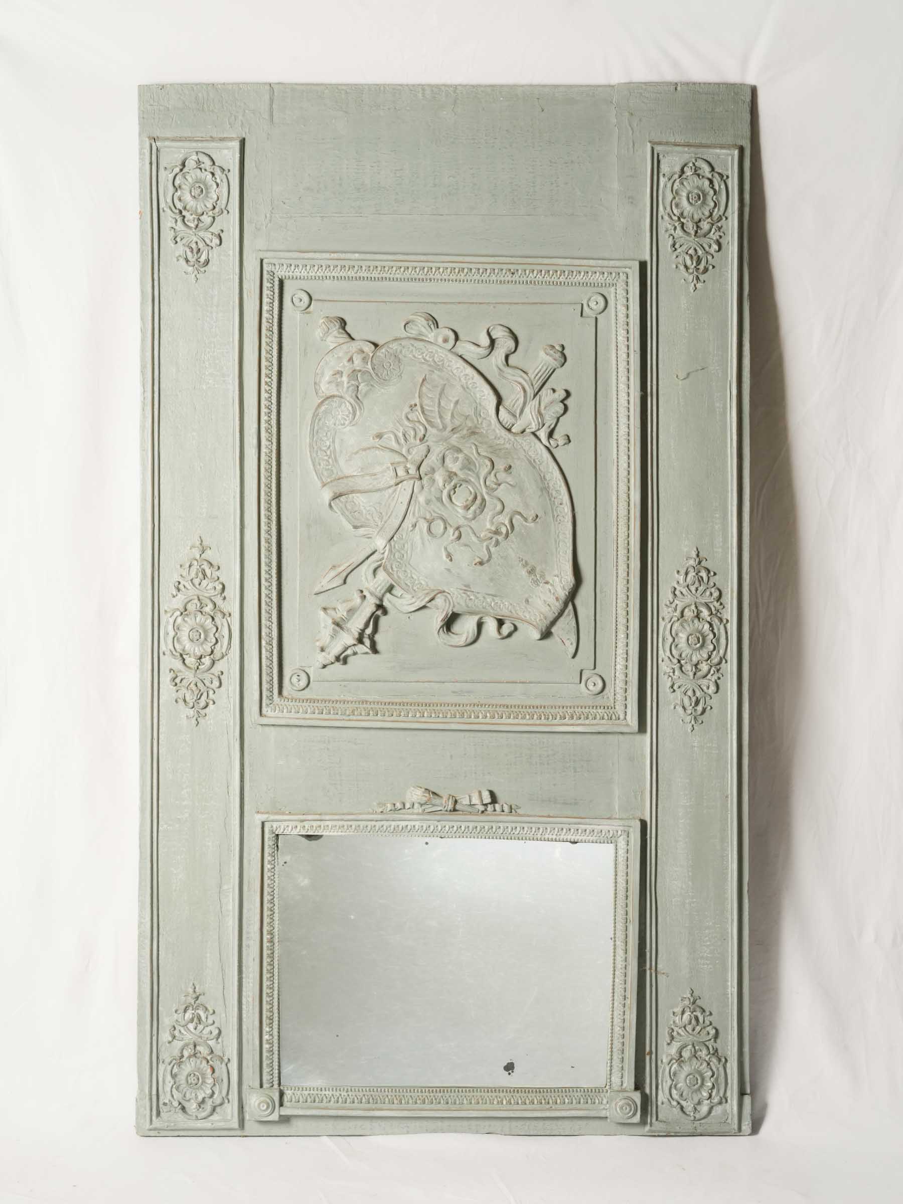 Large Louis XVI Style Trumeau Mirror w/ Sage-Gray Painted Finish - 75½" x 44"