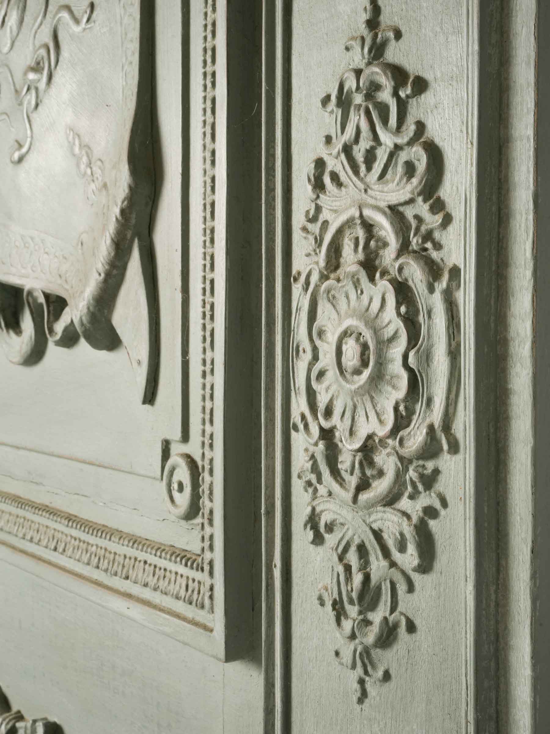 Large Louis XVI Style Trumeau Mirror w/ Sage-Gray Painted Finish - 75½" x 44"