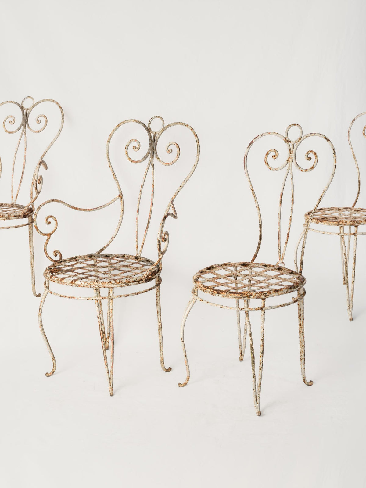 Set of Four Wrought-Iron Garden Chairs w/ Weathered Patina