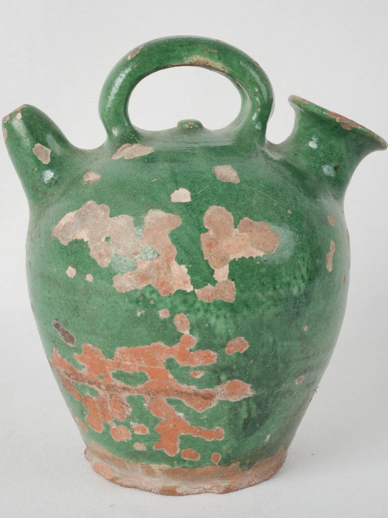 Rare Provencal green-glazed terracotta kanti pitcher
