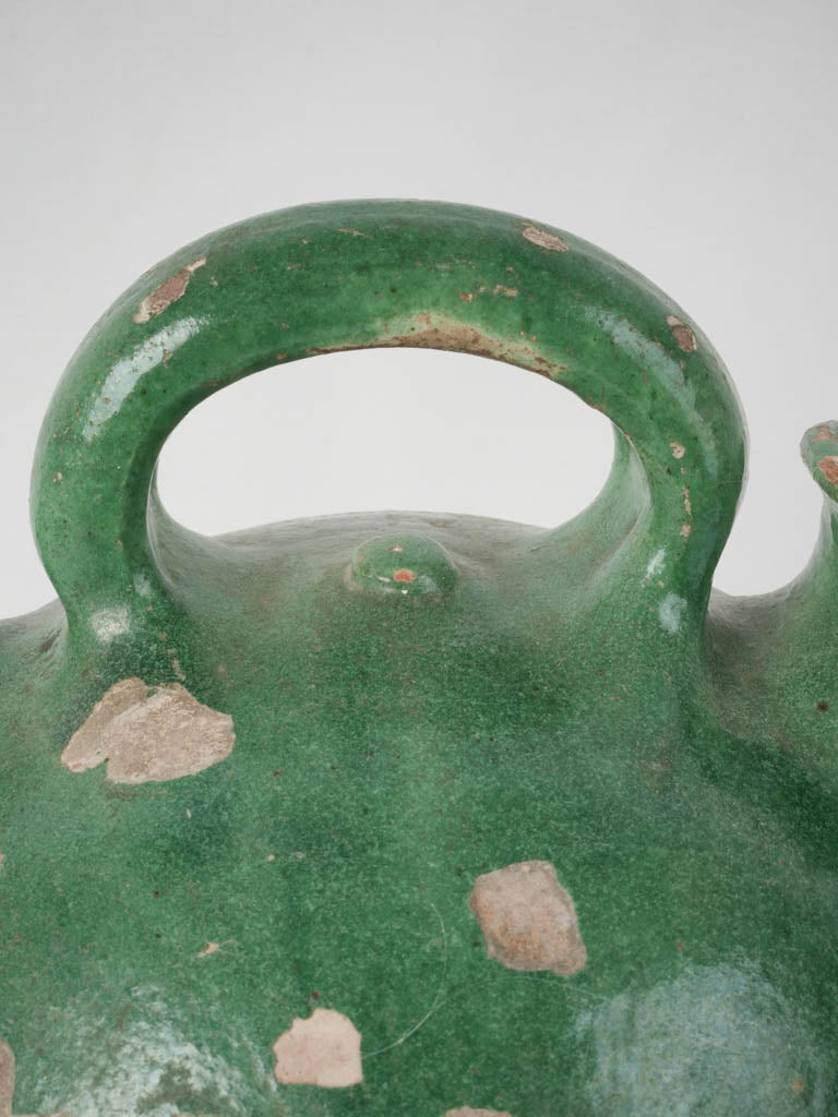 Antique Provençal green-glazed terracotta kanti pitcher