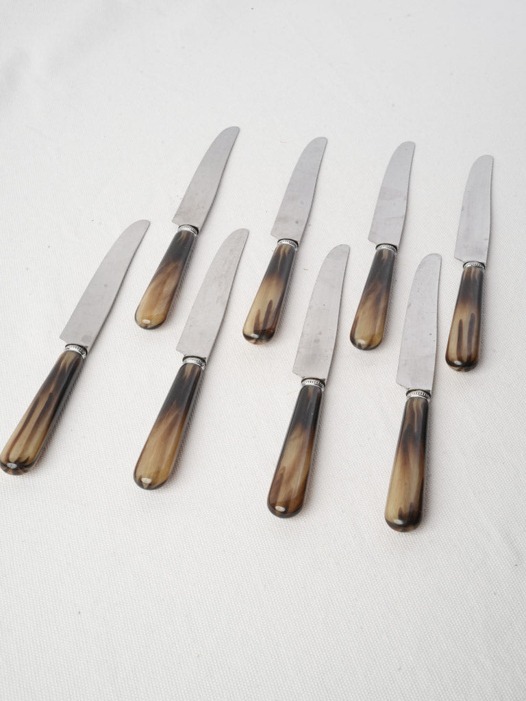 Elegant Set of Eight Thiers Table Knives W/ Faux Horn Handles - 24
