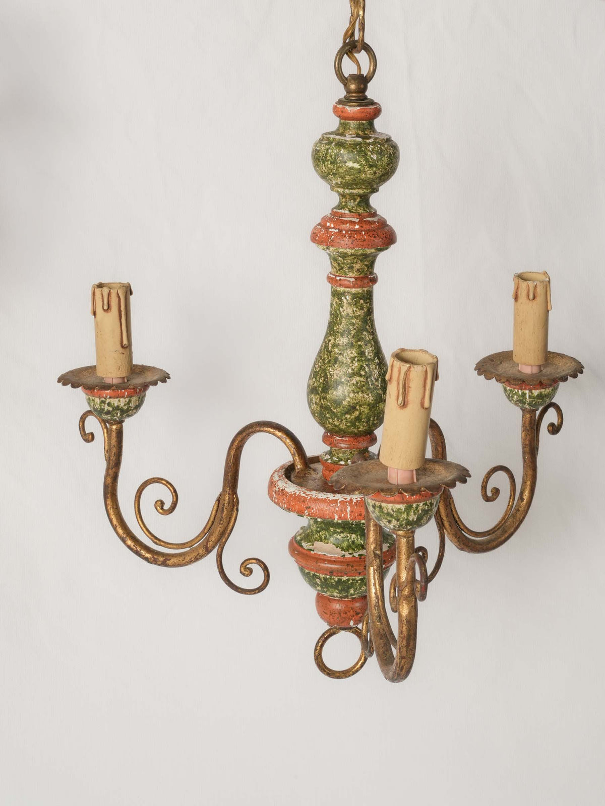 Pair of 1970s Florentine Painted Three-Light Chandeliers - 26" x 15"