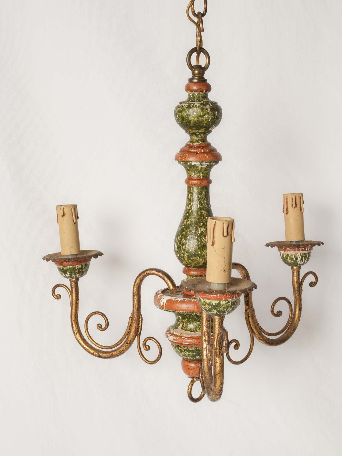 Pair of 1970s Florentine Painted Three-Light Chandeliers - 26" x 15"