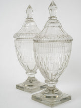 Antique French etched crystal bonbon vases