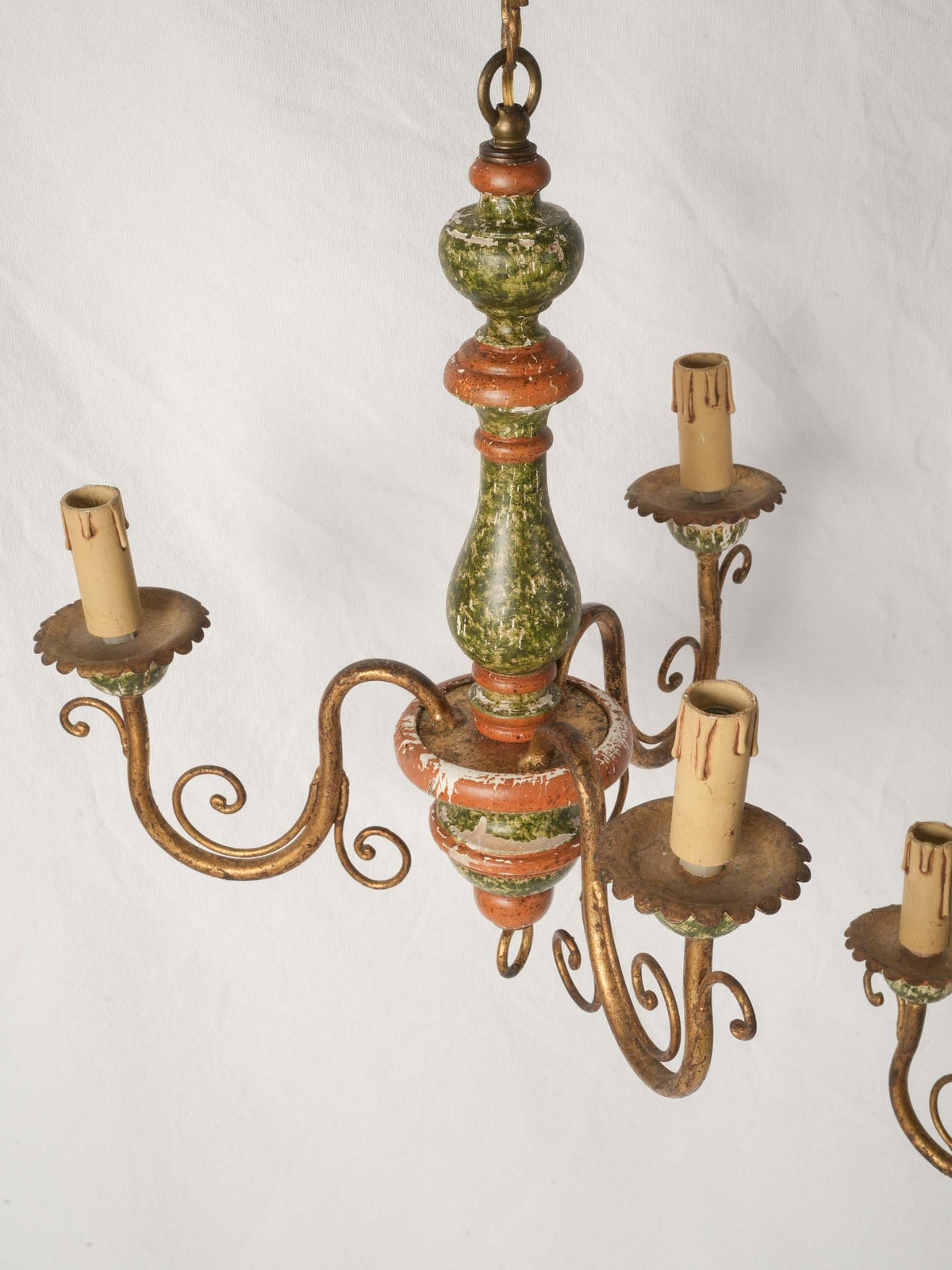 Pair of 1970s Florentine Painted Three-Light Chandeliers - 26" x 15"