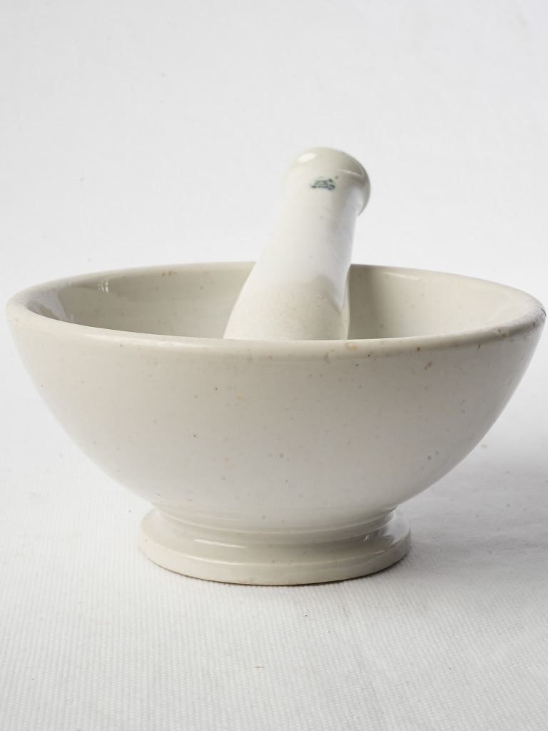 Small Mid-20th Century French Ceramic Apothecary Mortar and Pestle - 3¼"