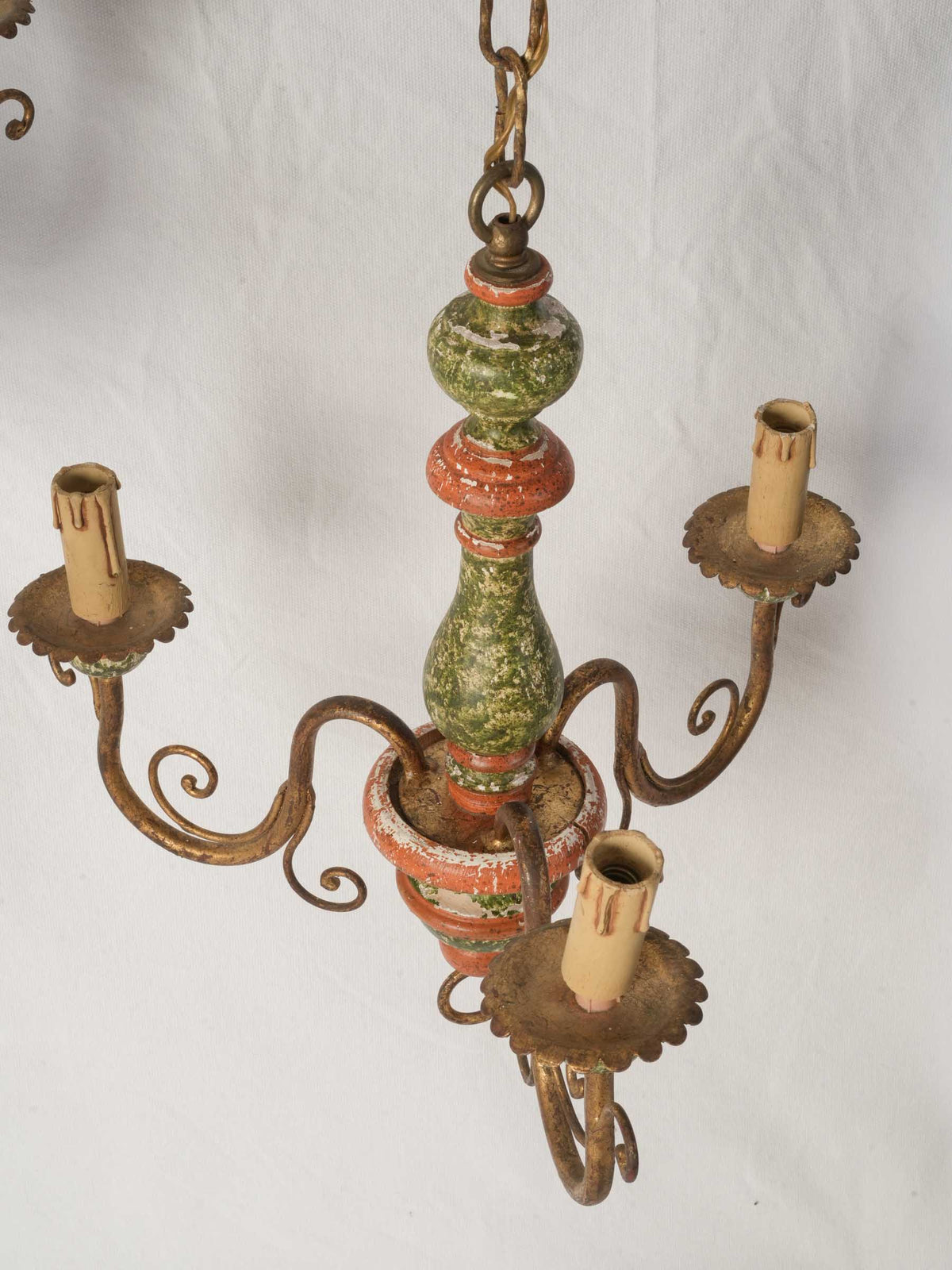 Pair of 1970s Florentine Painted Three-Light Chandeliers - 26" x 15"