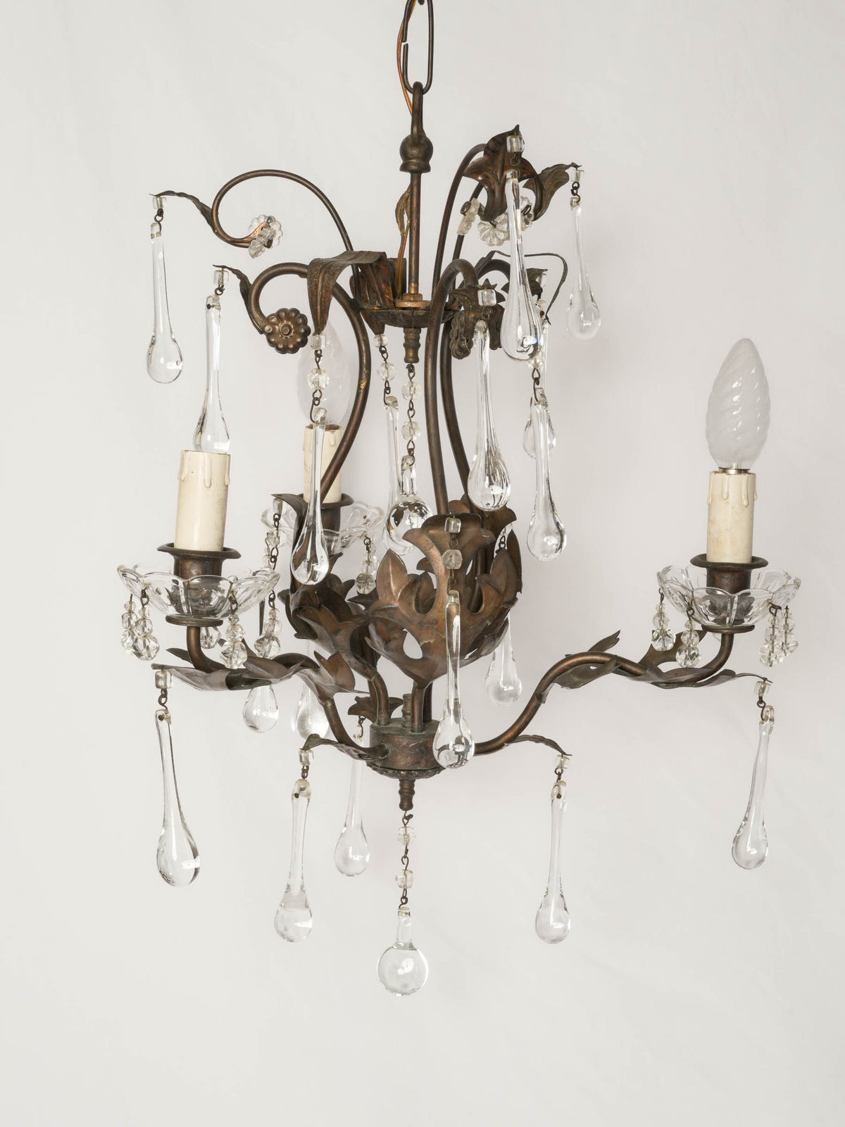 Pair of Small Mid-20th-Century Italian Cut-Metal Chandeliers w/ Crystal Drops - 28¾" x 15¼"