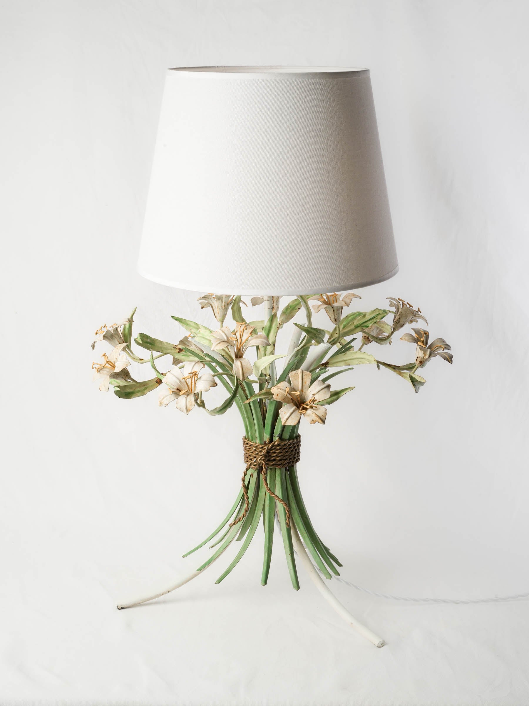 Delightful Floral Table Lamp w/ a Repurposed Painted Iron Maison Chaumette Base - 32"