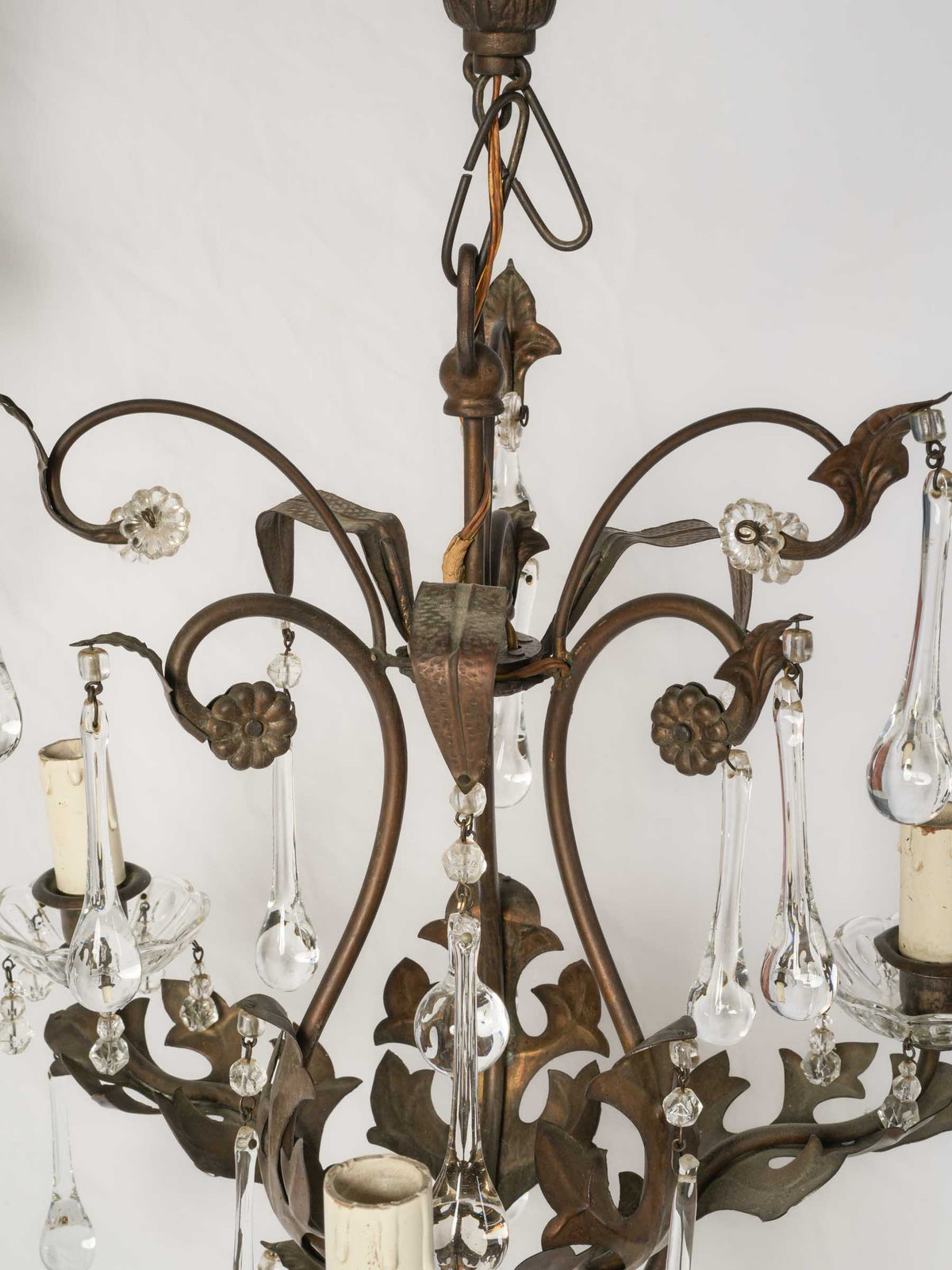 Pair of Small Mid-20th-Century Italian Cut-Metal Chandeliers w/ Crystal Drops - 28¾" x 15¼"