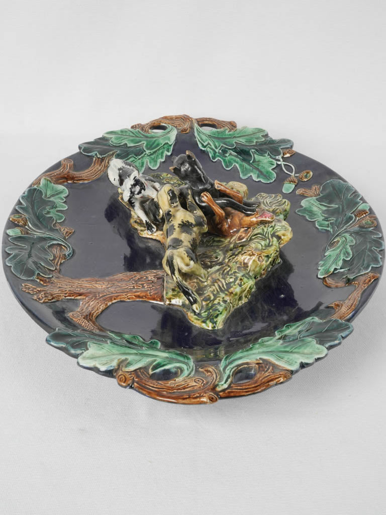 French Faience Style Dog Hunt Platter 
