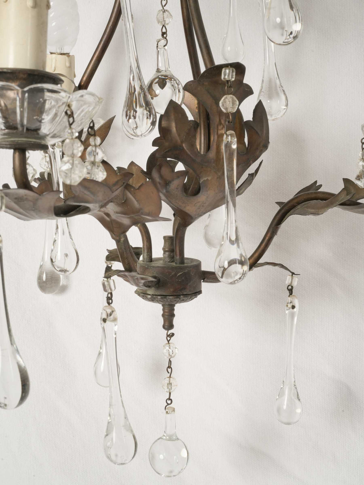 Pair of Small Mid-20th-Century Italian Cut-Metal Chandeliers w/ Crystal Drops - 28¾" x 15¼"