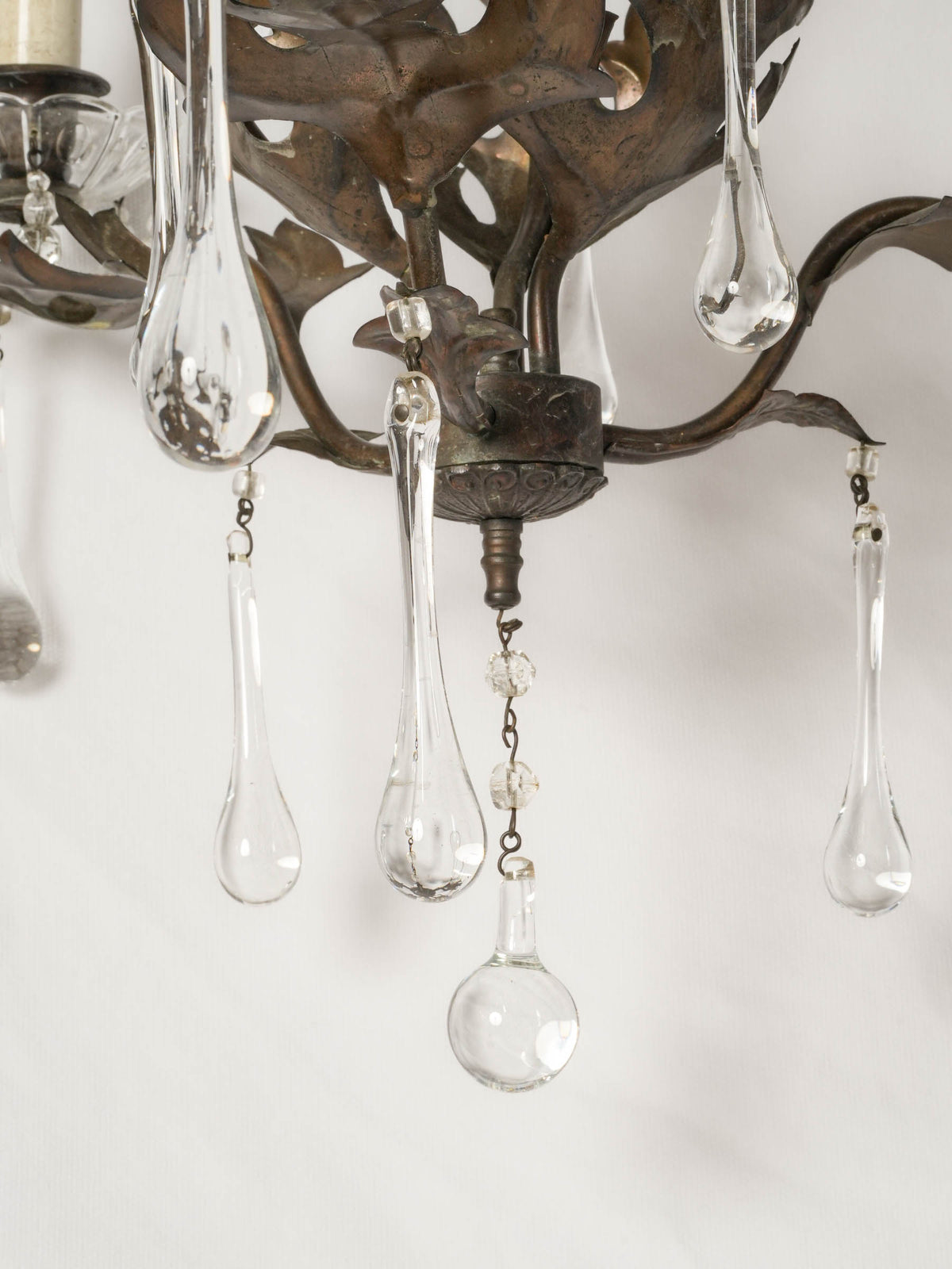 Pair of Small Mid-20th-Century Italian Cut-Metal Chandeliers w/ Crystal Drops - 28¾" x 15¼"