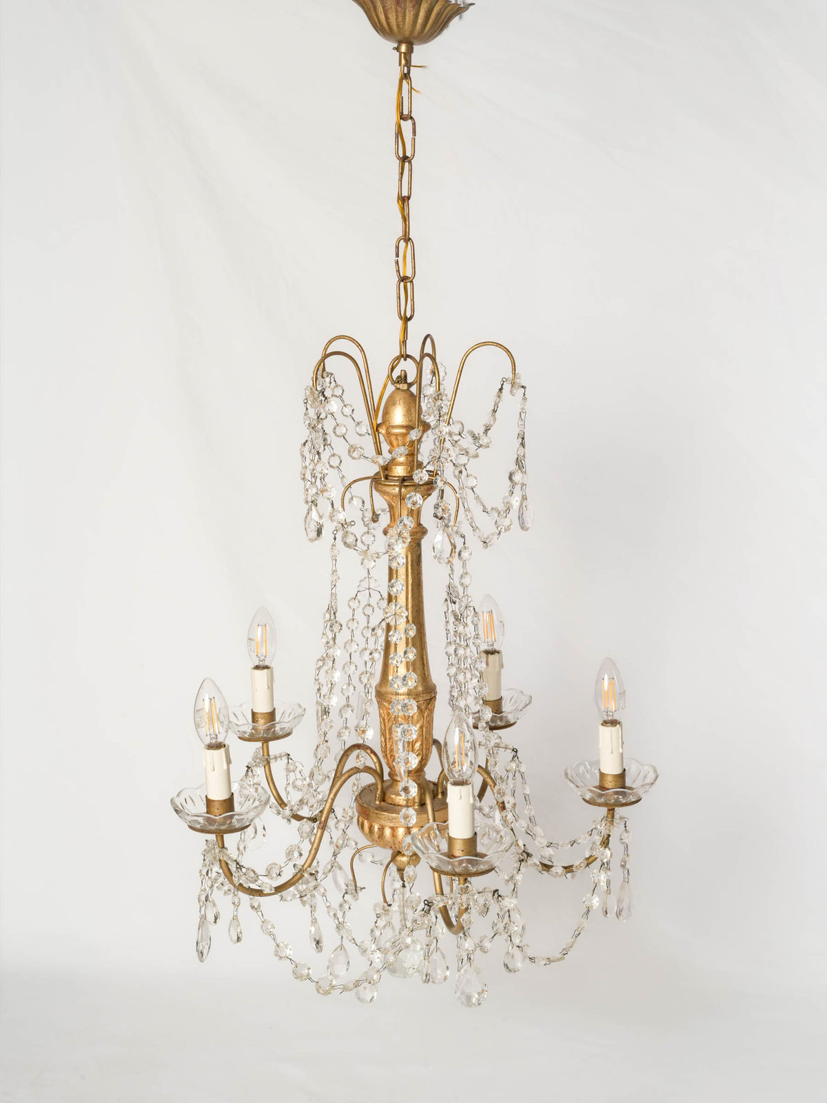 Early to Mid-20th-Century Genoese Giltwood Five-Light Chandelier