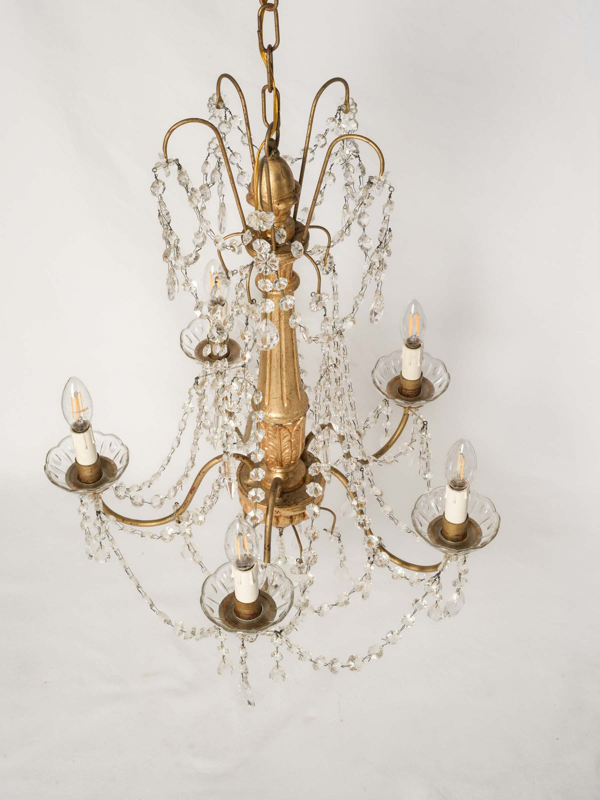 Early to Mid-20th-Century Genoese Giltwood Five-Light Chandelier