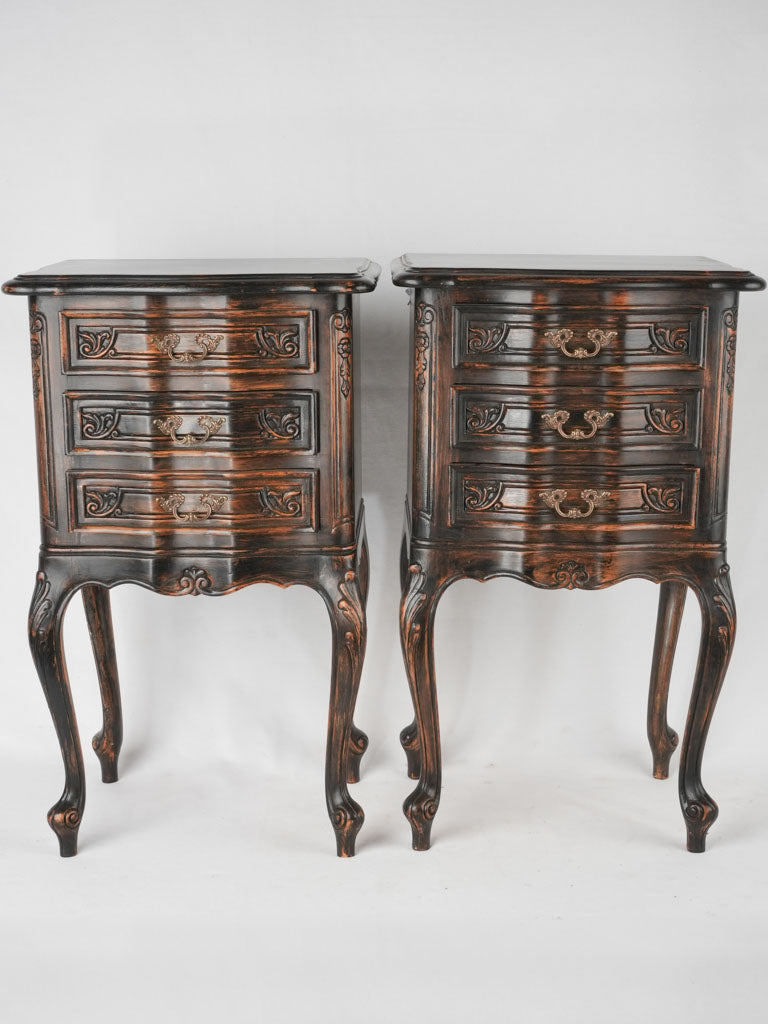Pair of Louis XV style nightstands w/ black patina