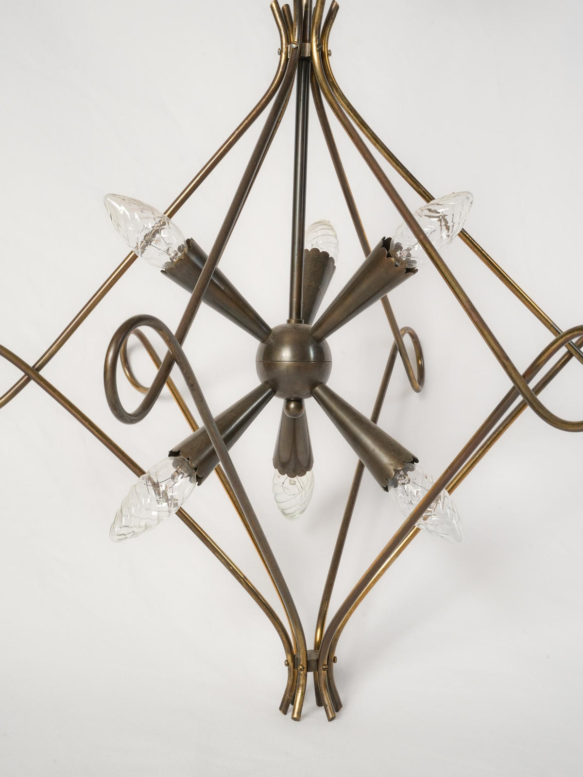 Italian Modernist Six-Light Brass Chandelier, 1950s–1960s - 32¾" x 22½"