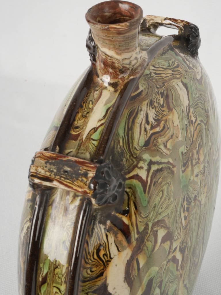 Ornate French 1900s glazed round pitcher