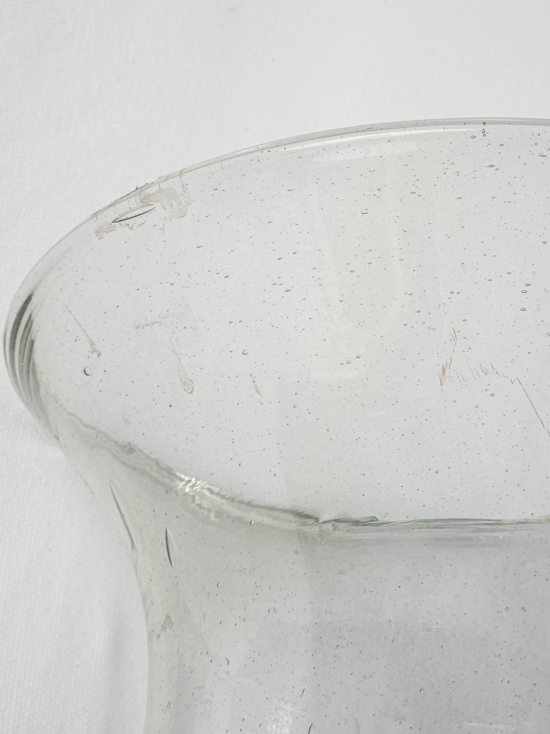 Mid 20th Monumental Biot Bubble Glass Hurricane Candle Holder w/ Majolica Fruit Base - 29½"