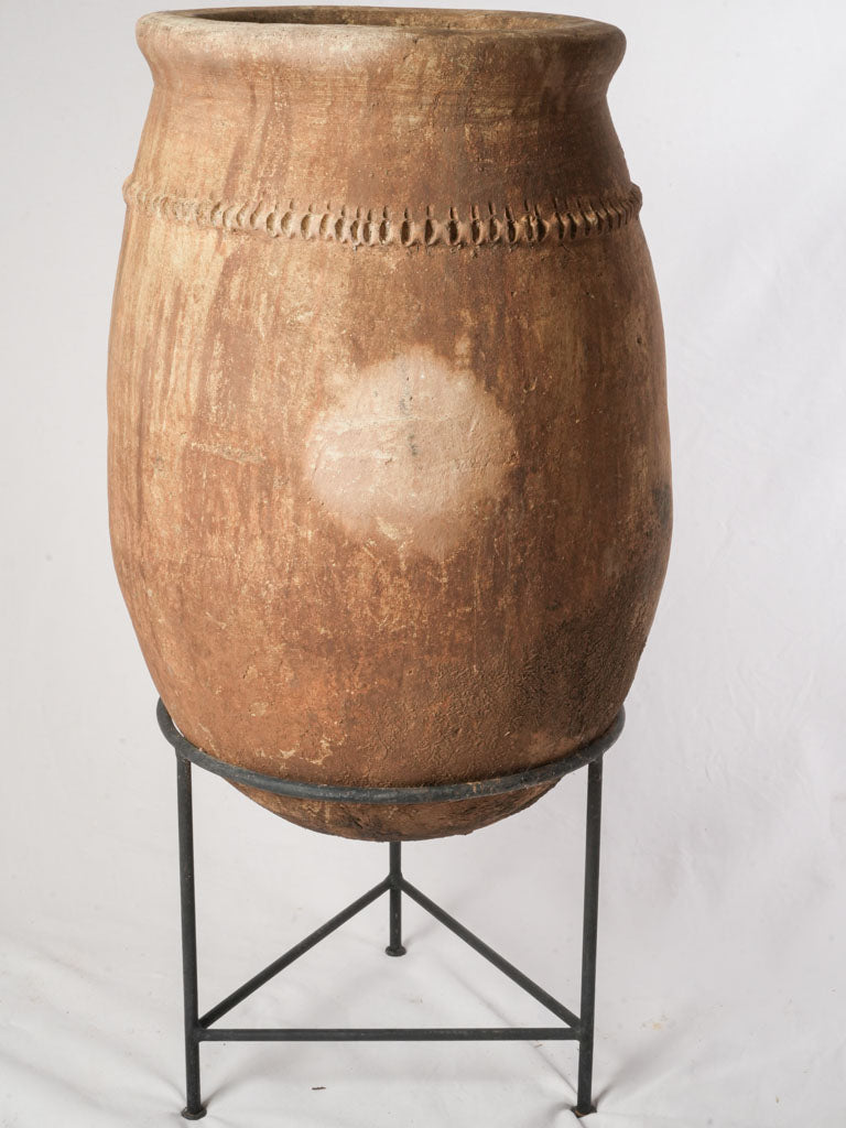 Large Moroccan Terracotta Storage Jar on Iron Stand - 48½"