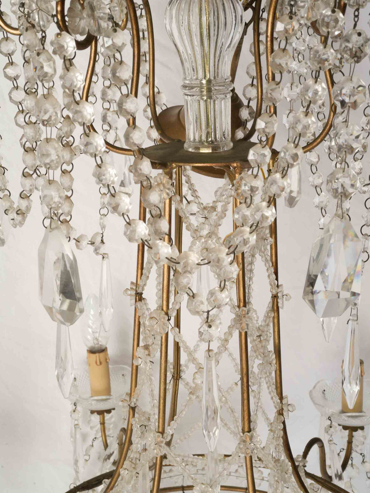 1950s Italian Balloon-Form Chandelier w/ Lace-Like Glass Bead Trellis - 37"