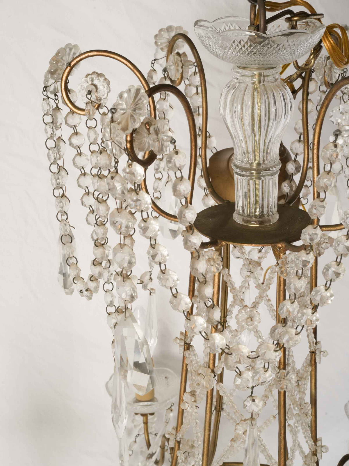 1950s Italian Balloon-Form Chandelier w/ Lace-Like Glass Bead Trellis - 37"
