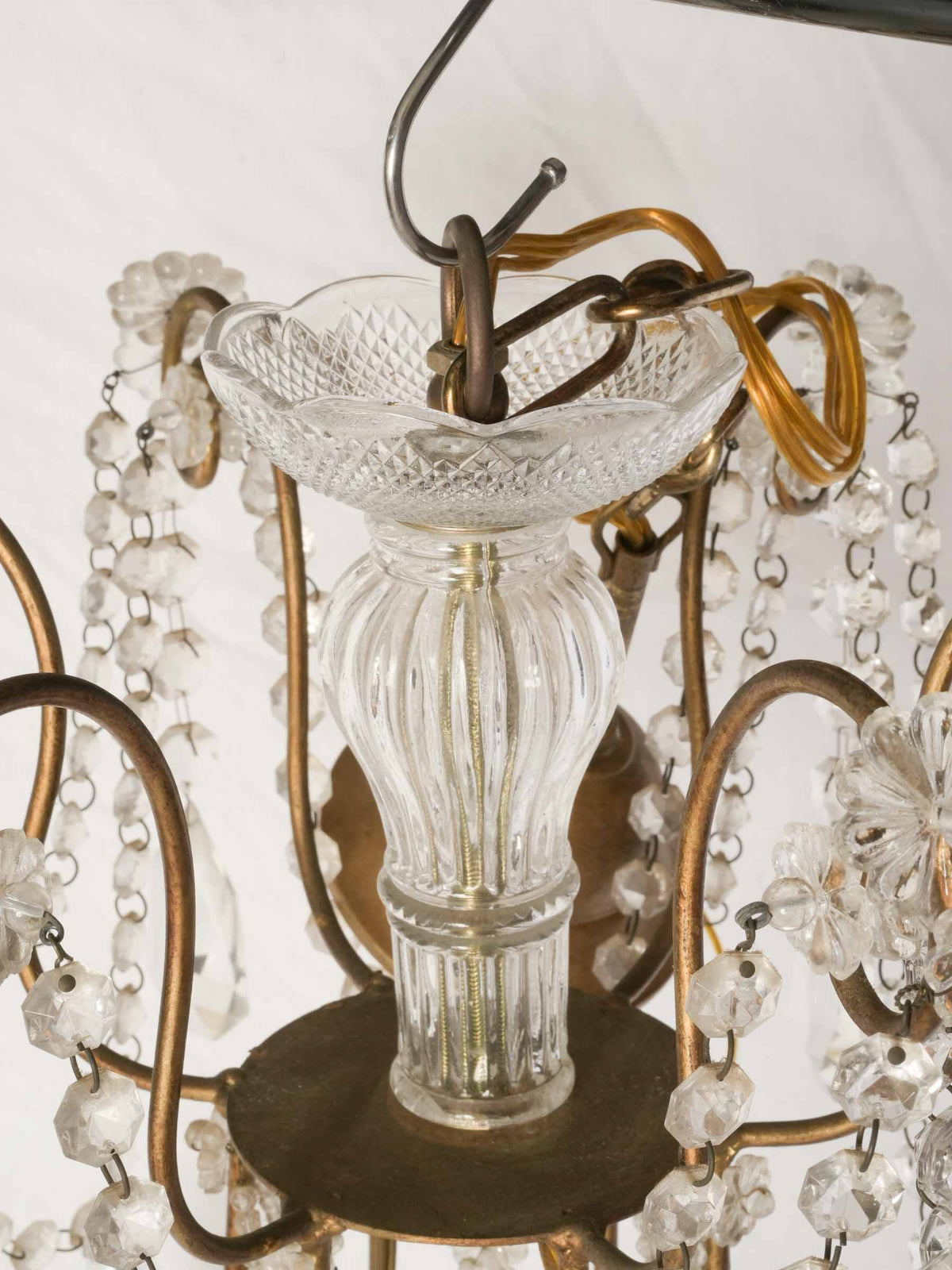 1950s Italian Balloon-Form Chandelier w/ Lace-Like Glass Bead Trellis - 37"