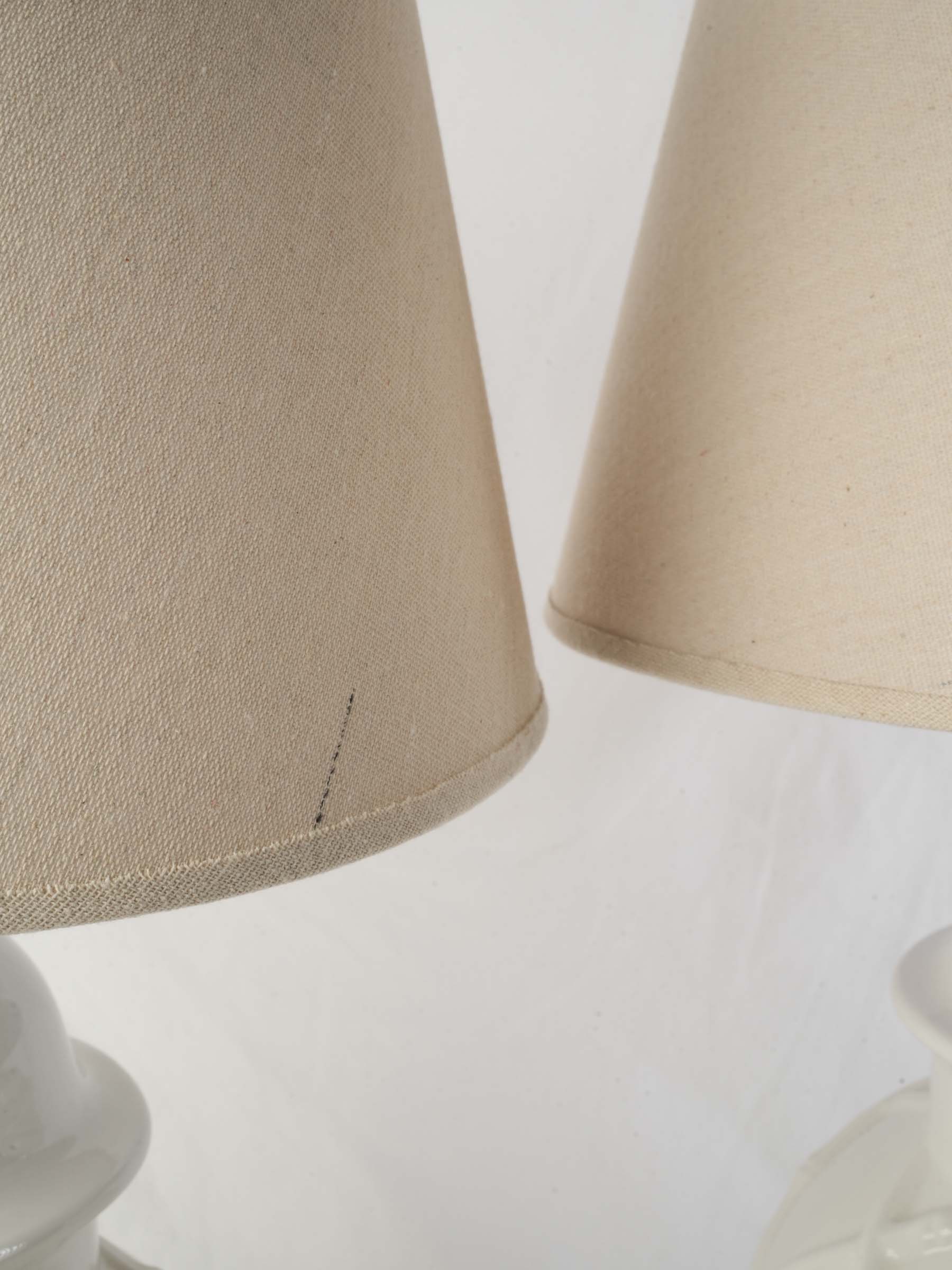 Pair of 1970s White Porcelain Table Lamps with Bamboo Lattice Motif - 25½"