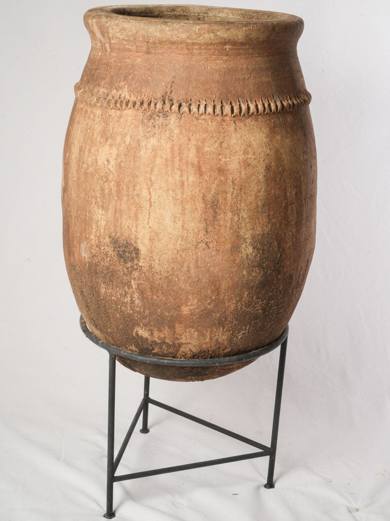 Large Moroccan Terracotta Storage Jar on Iron Stand - 48½"