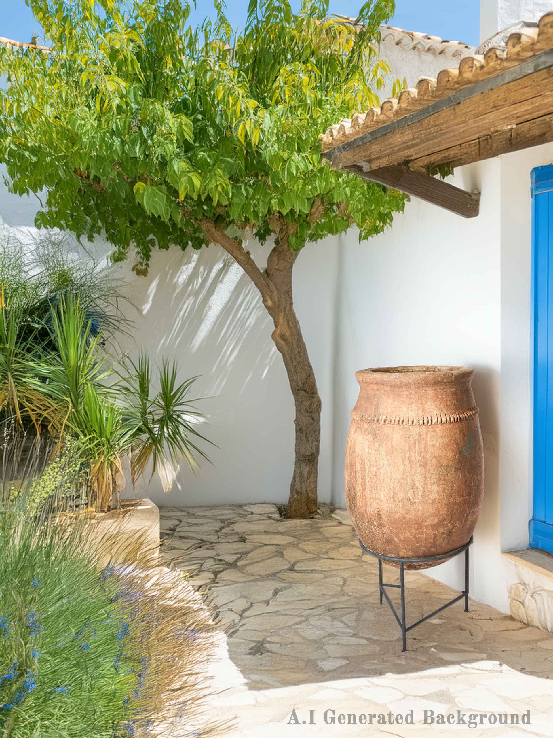 Large Moroccan Terracotta Storage Jar on Iron Stand - 48½"