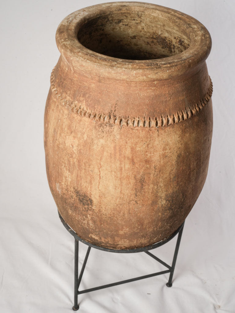 Large Moroccan Terracotta Storage Jar on Iron Stand - 48½"