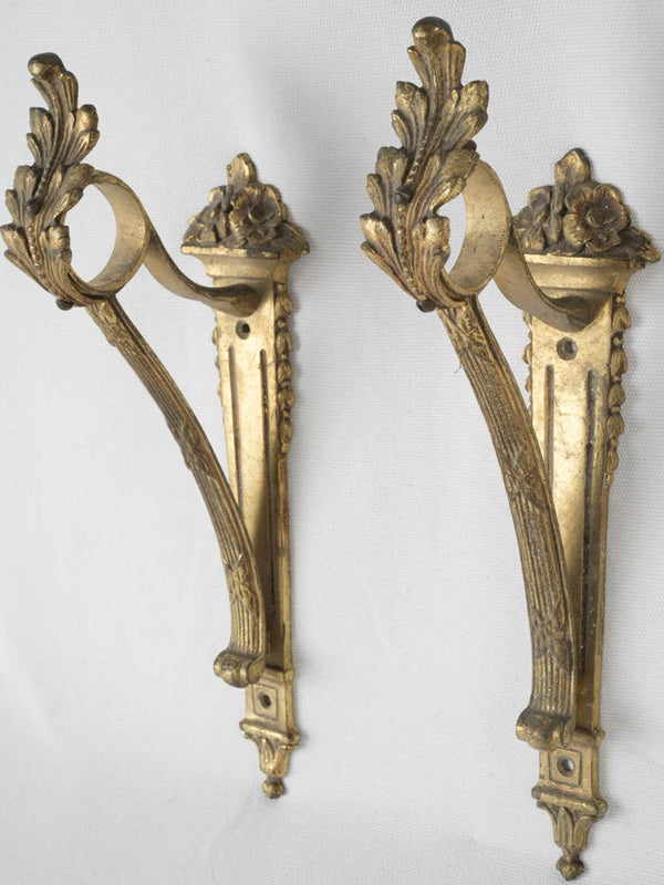 Ornate 19th Century Gilded Brass Curtain Rod Supports