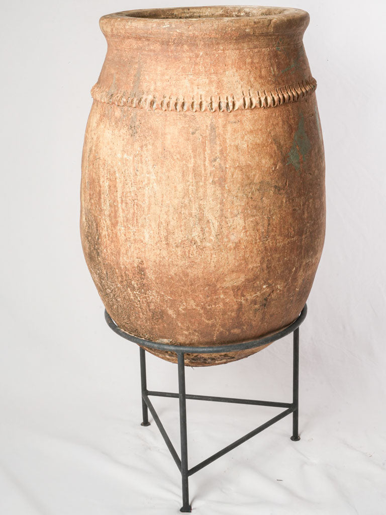 Large Moroccan Terracotta Storage Jar on Iron Stand - 48½"