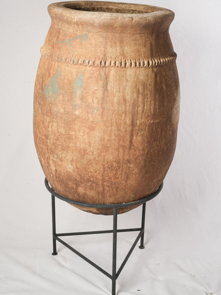 Large Moroccan Terracotta Storage Jar on Iron Stand - 48½"