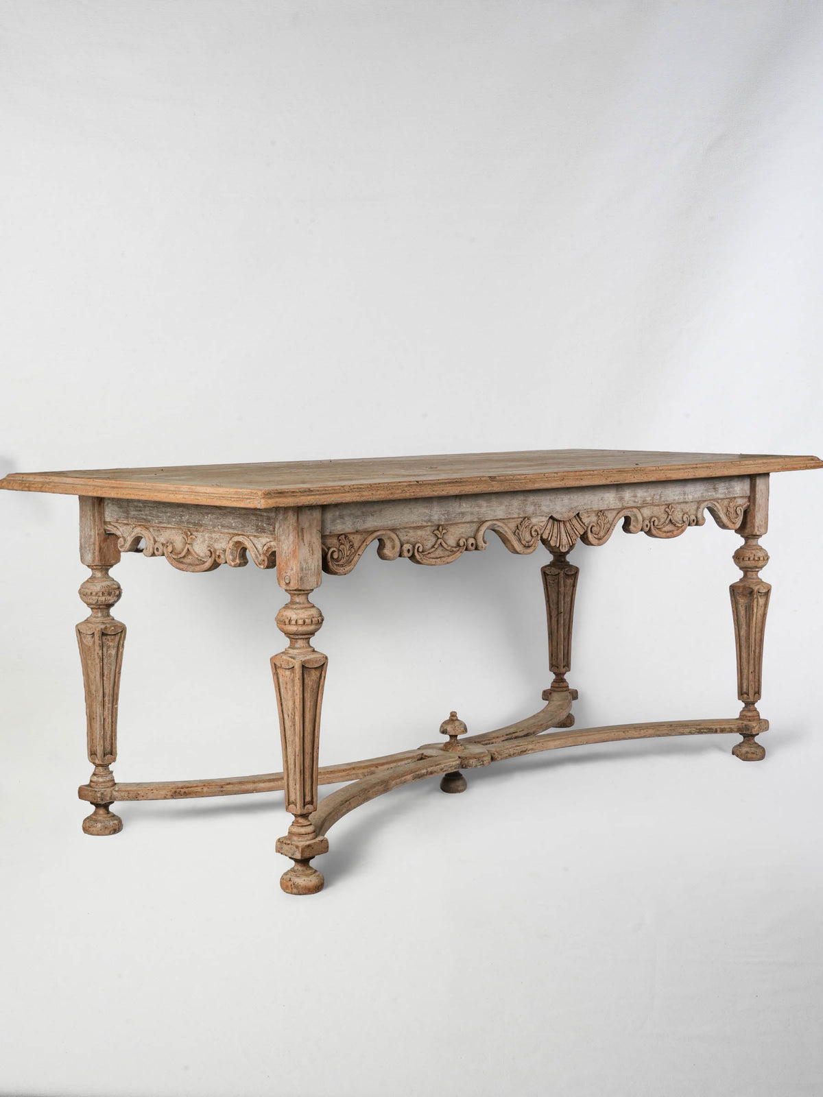 Early 20th-Century Hand-Carved Center Table in Stripped Walnut - 80"