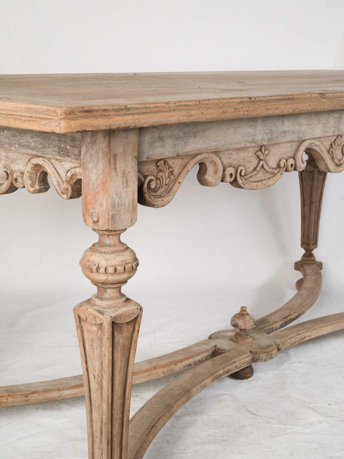 Early 20th-Century Hand-Carved Center Table in Stripped Walnut - 80"