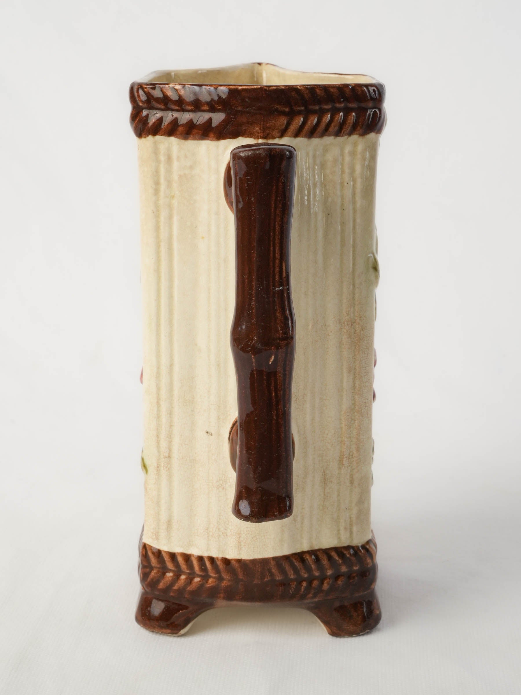 French Art Nouveau Majolica Pitcher w/ Floral Relief, c. 1900 - 8¾"